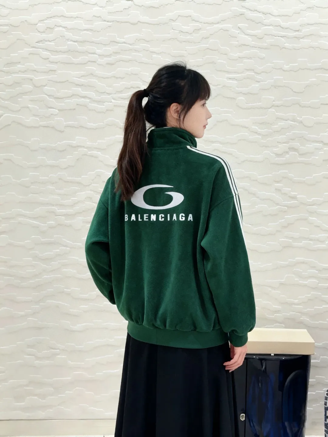 Balenciaga / Balenciaga five-bar drawstring half-ring embroidered polar fleece cotton jacket Upper body consultation picture ℹ️